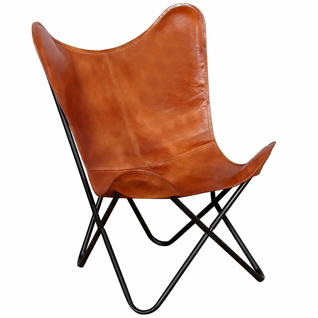 Butterfly Chair Brown Real Leather 243728 - Furniture