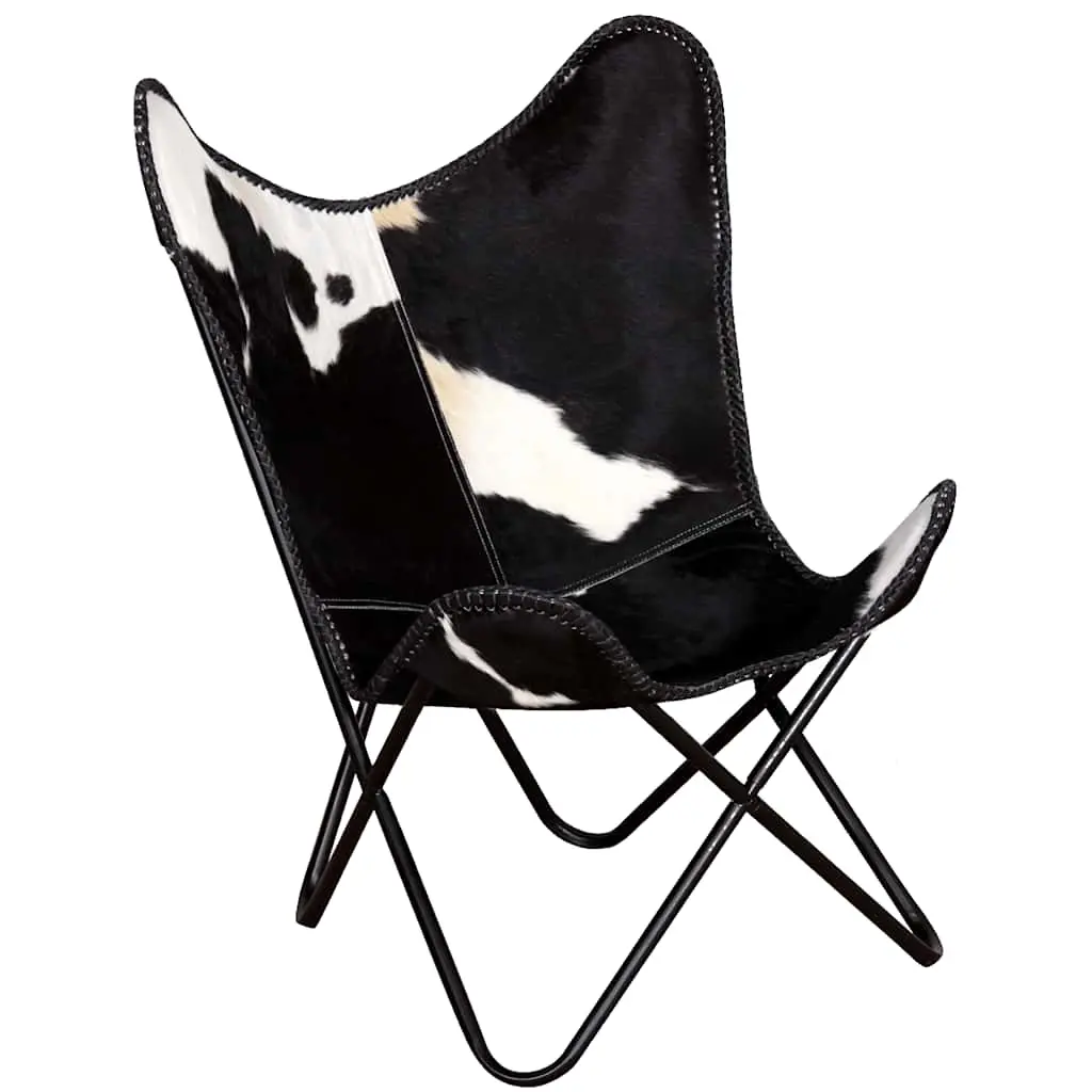 Butterfly Chair Black and White Real Cowhide Leather 243729 - Furniture