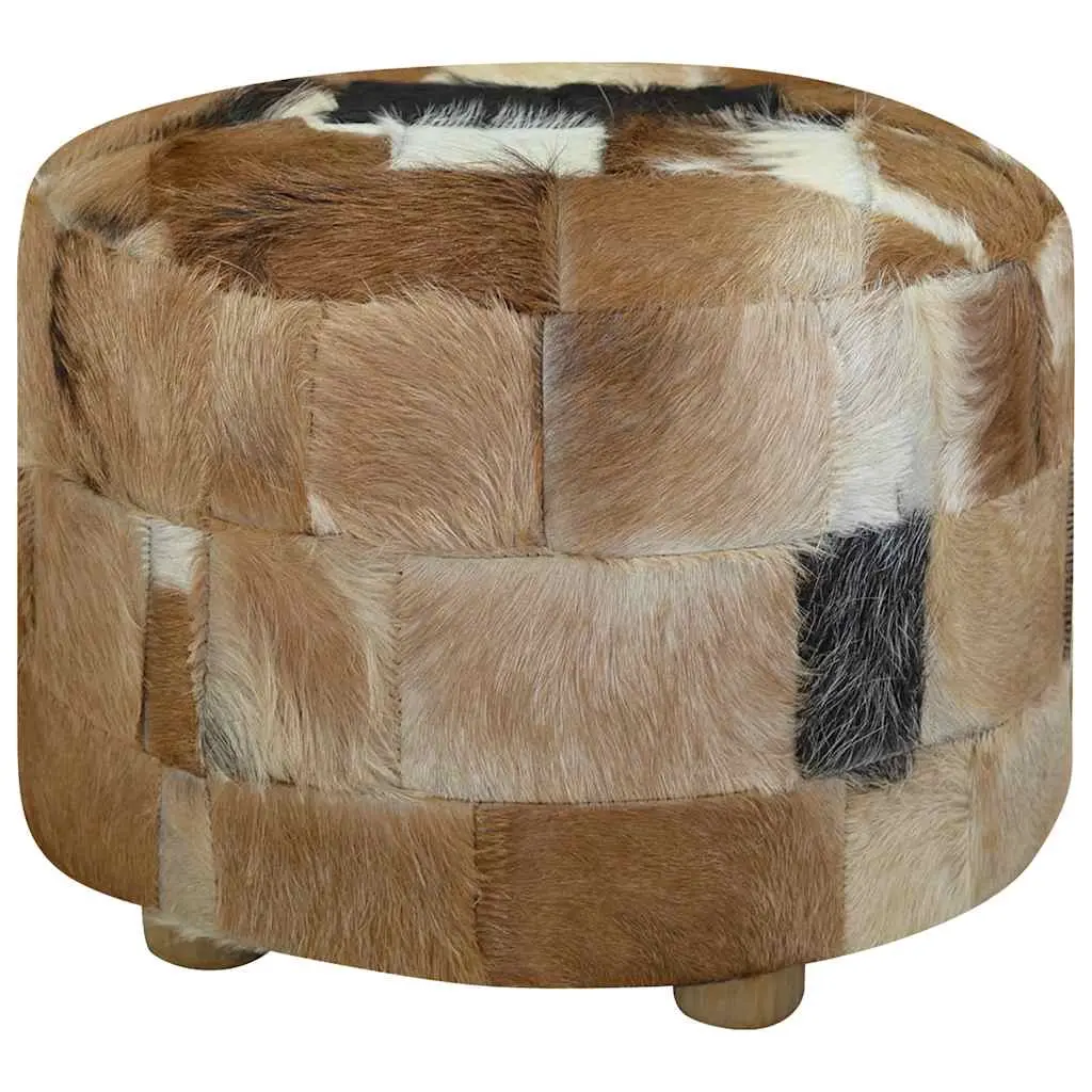 Pouffe Goatskin Leather Round 50x50x45 cm 244548 - Furniture