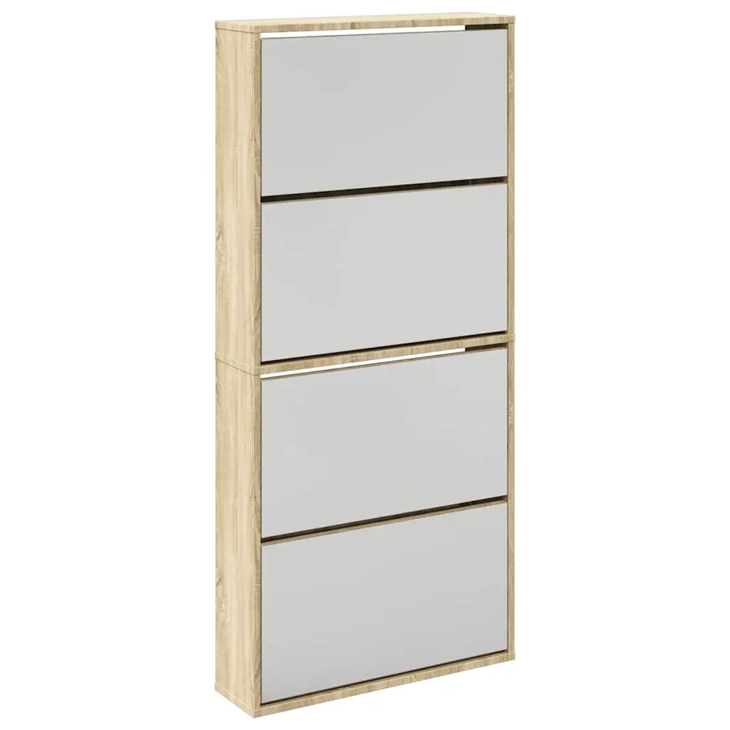 Shoe Cabinet 4-Layer Mirror Oak 63x17x134 cm 273935