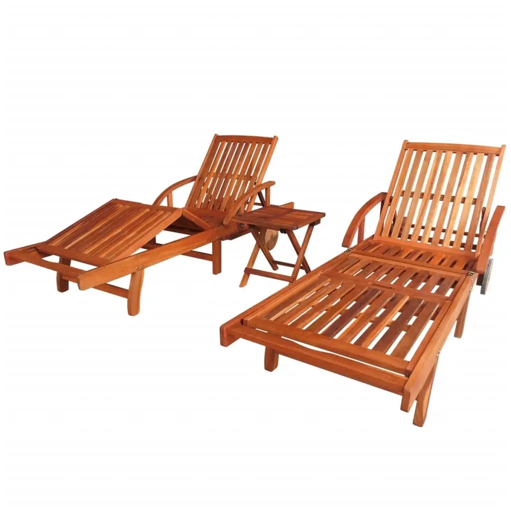 Sun Loungers 2 pcs with Table Solid Acacia Wood 274662 - Furniture