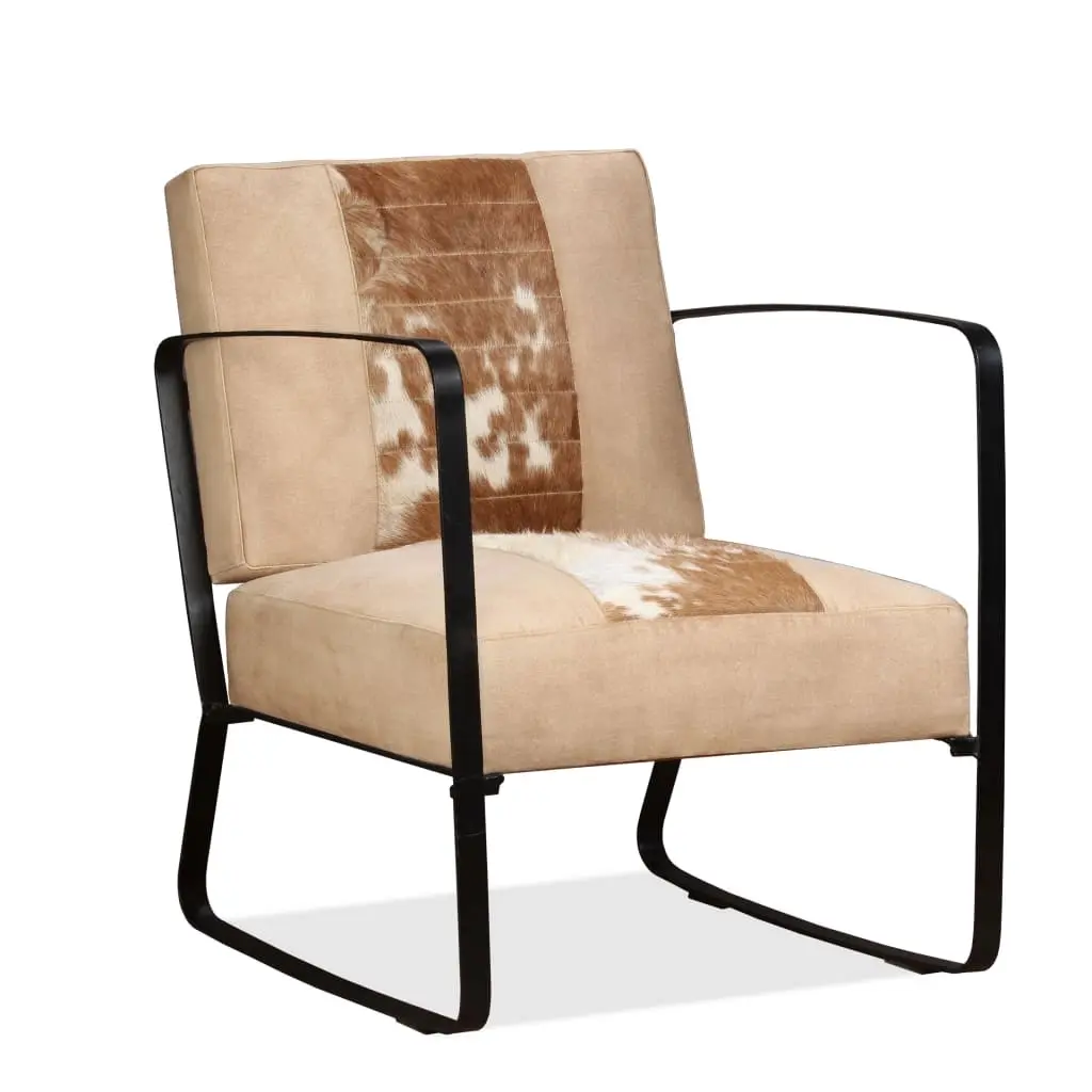 Lounge Chair Cream Genuine Goatskin and Canvas 244630 - Furniture
