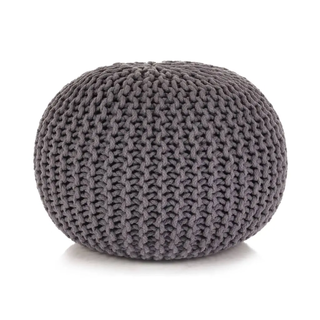 Hand-Knitted Pouffe Cotton 50x35 cm Grey 245070