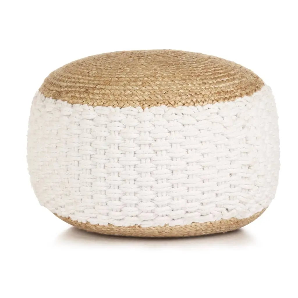 Woven/Knitted Pouffe Jute Cotton 50x35 cm White 245095 - Furniture