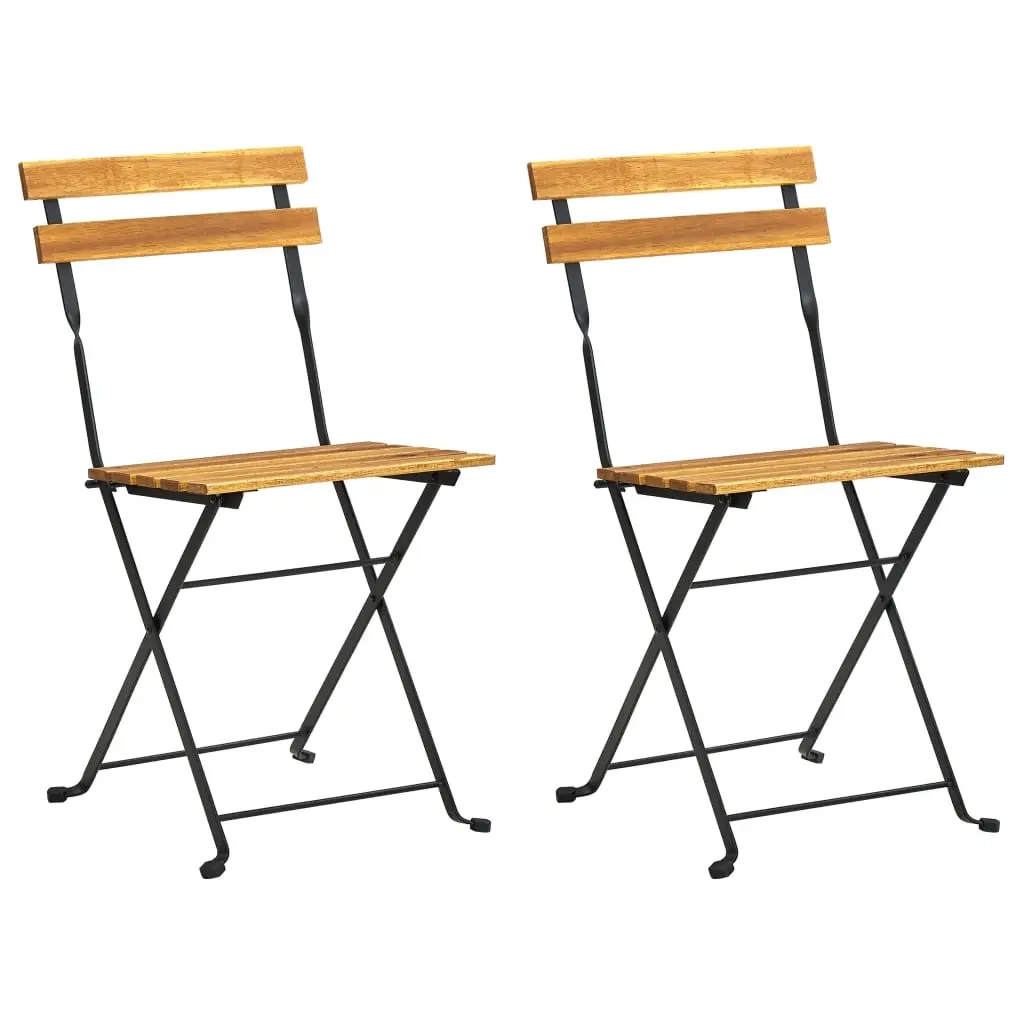 Folding Garden Chairs 2 pcs Steel and Solid Acacia Wood 43734 - Furniture