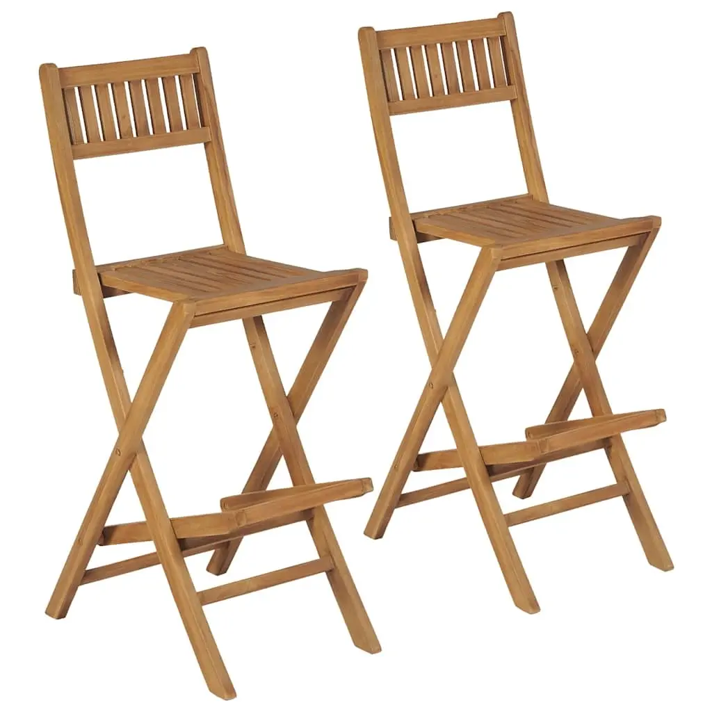 Folding Outdoor Bar Stools 2 pcs Solid Teak Wood 43806 - Furniture