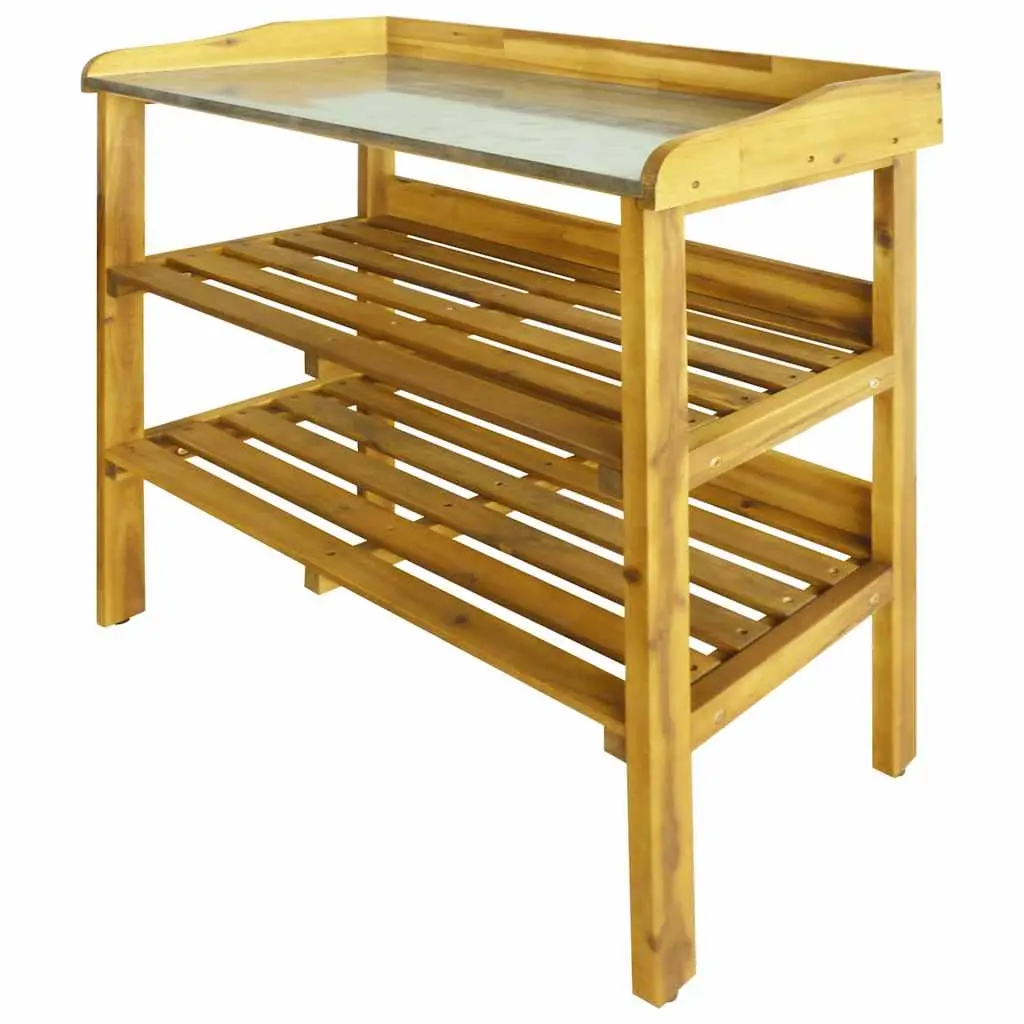 Potting Bench with 2 Shelves Solid Acacia Wood and Zinc 43795 - Home & Garden
