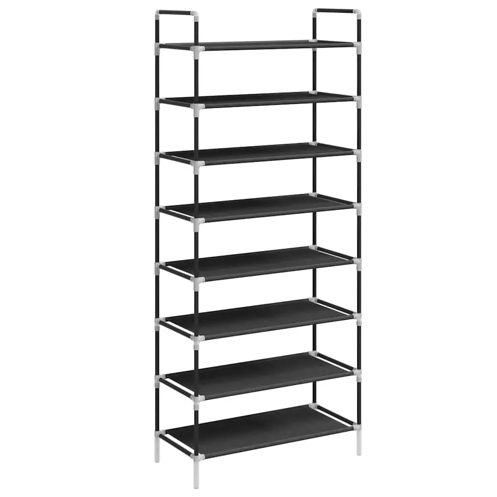 Shoe Rack with 8 Shelves Metal and Non-woven Fabric Black 245629