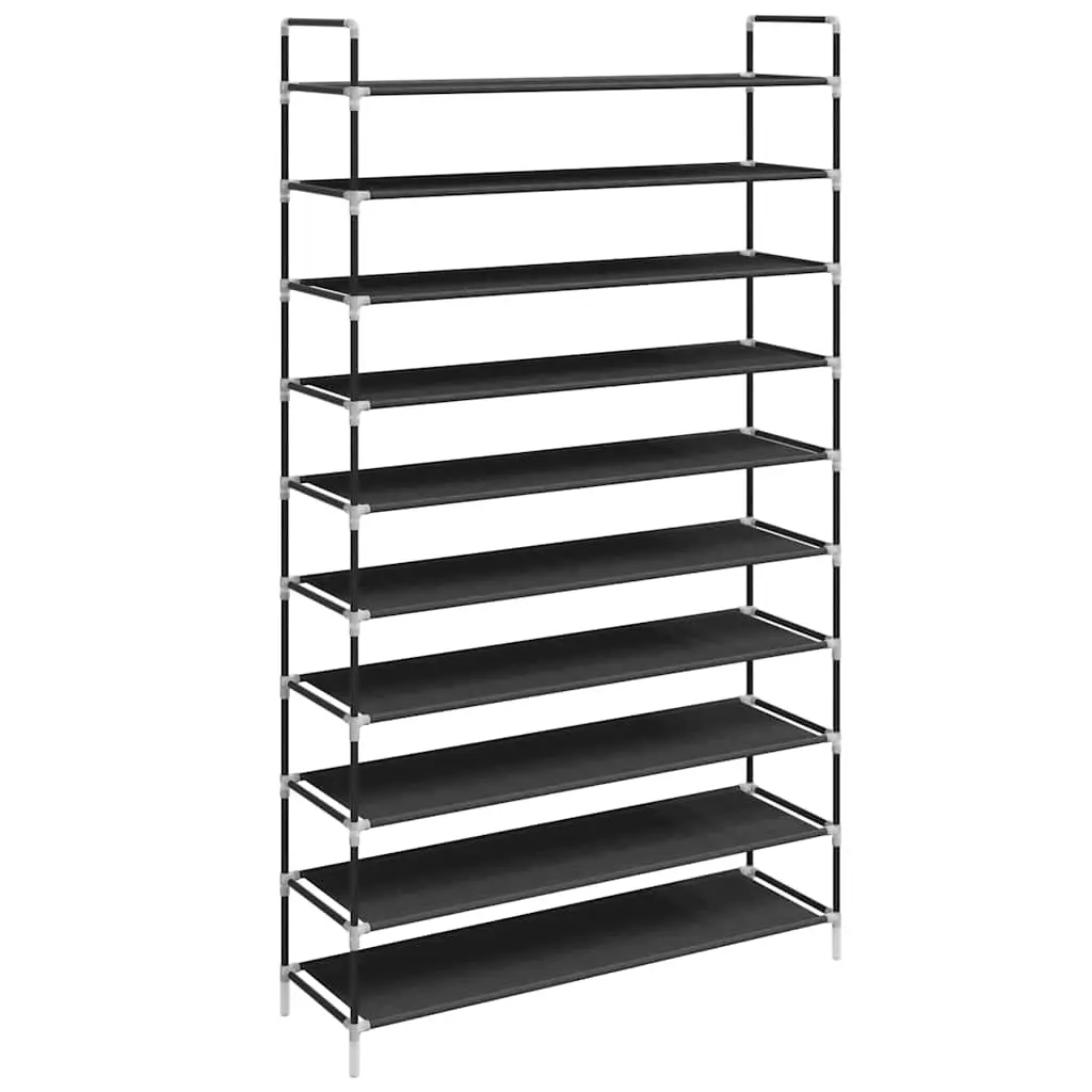 Shoe Rack with 10 Shelves Metal and Non-woven Fabric Black 245630