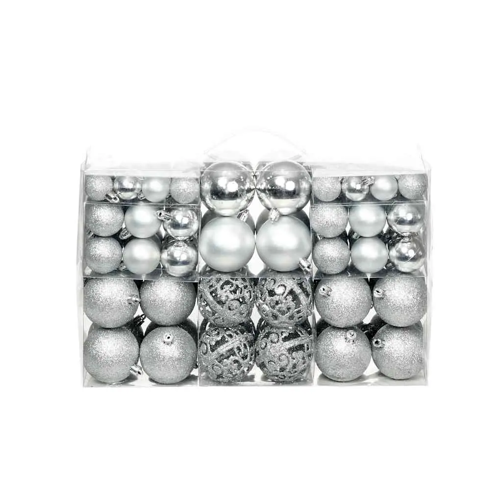 100 Piece Christmas Ball Set 3/4/6 cm Silver 245712 - Up to 60% Off Christmas Decoration Specials
