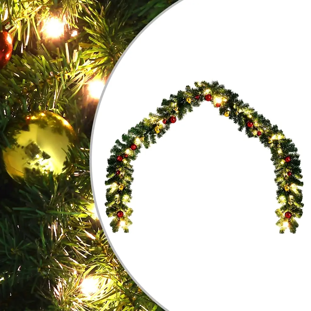 Christmas Garland Decorated with Baubles and LED Lights 10 m 246407 - Up to 60% Off Christmas Decoration Specials