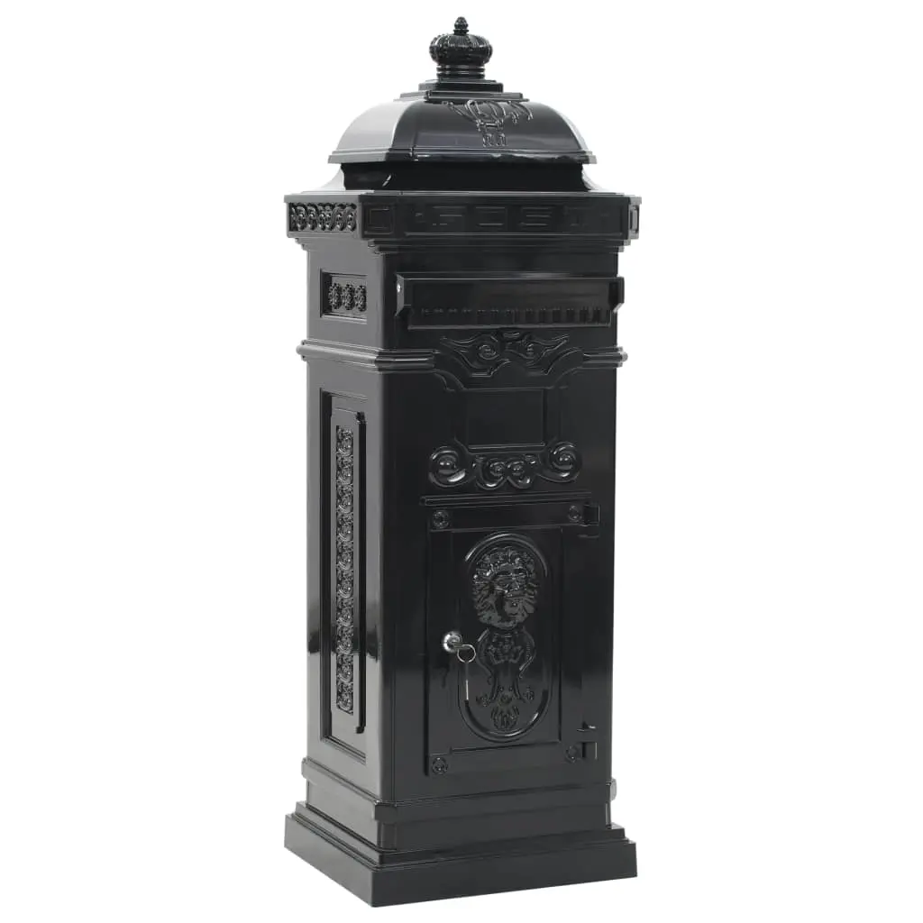 Pillar Letterbox Aluminium Vintage Style Rustproof Black 43888 - Home & Garden