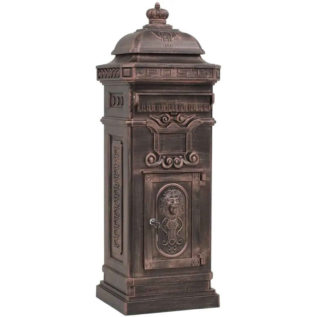 Pillar Letterbox Aluminium Vintage Style Rustproof Bronze 43892 - Home & Garden