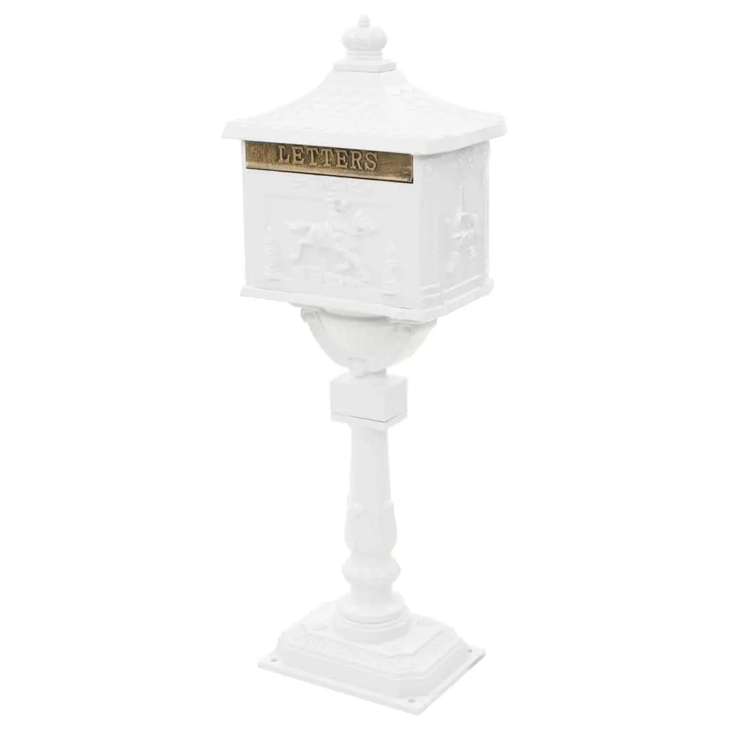 Pedestal Letterbox Aluminium Vintage Style Rustproof White 43894 - Home & Garden