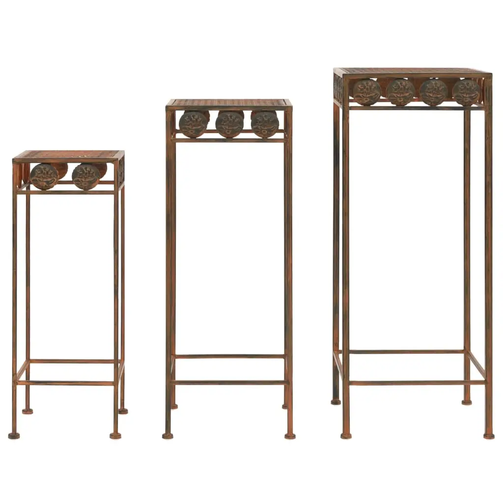 Plant Stand Set 3 Pieces Vintage Style Metal Rusty 245928 - Home & Garden