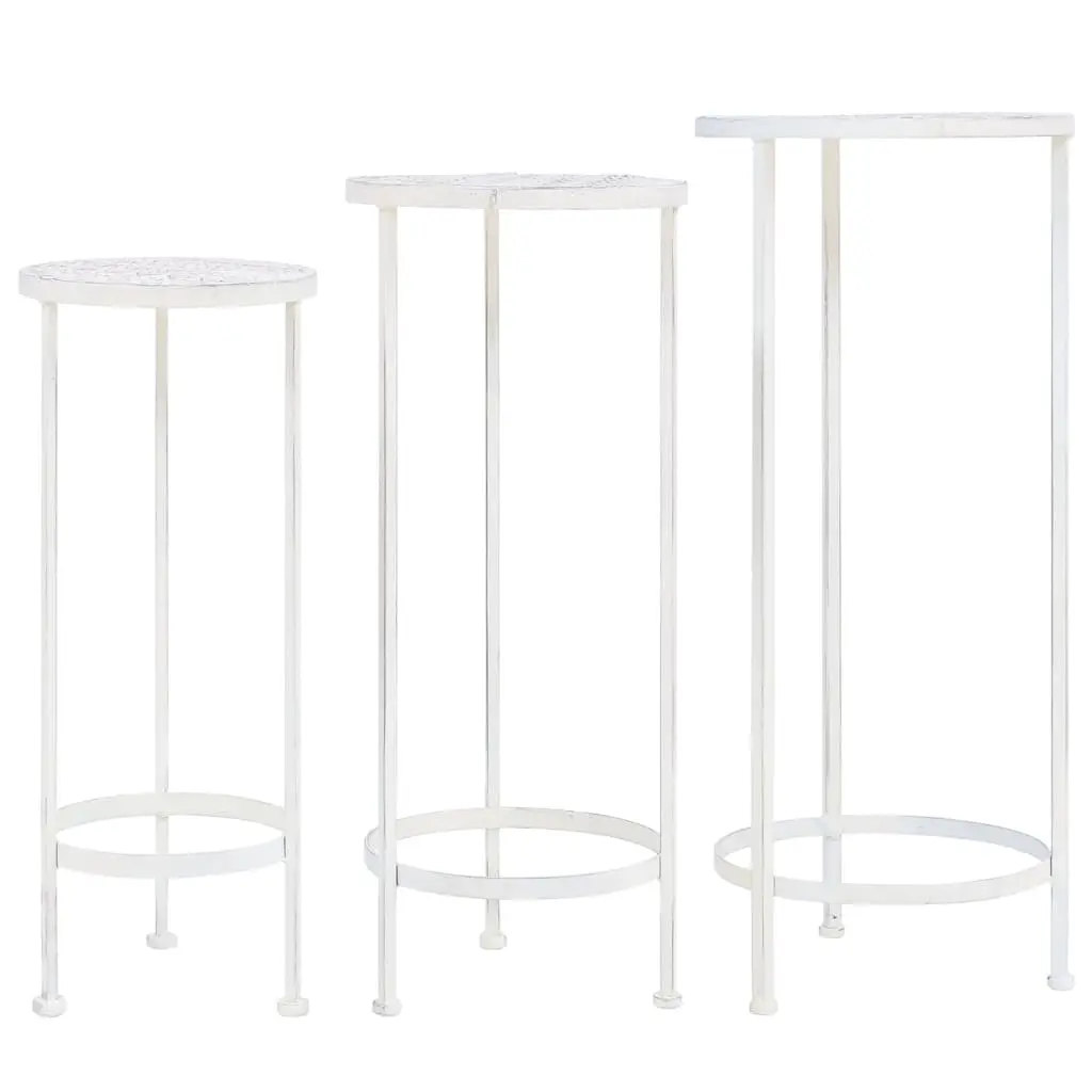 Plant Stand Set 3 Pieces Vintage Style Metal Antique White 245937 - Home & Garden