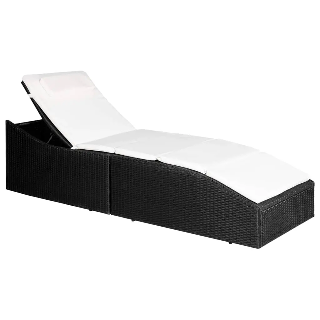 Sun Lounger with Cushion Poly Rattan Black 44134 - Furniture