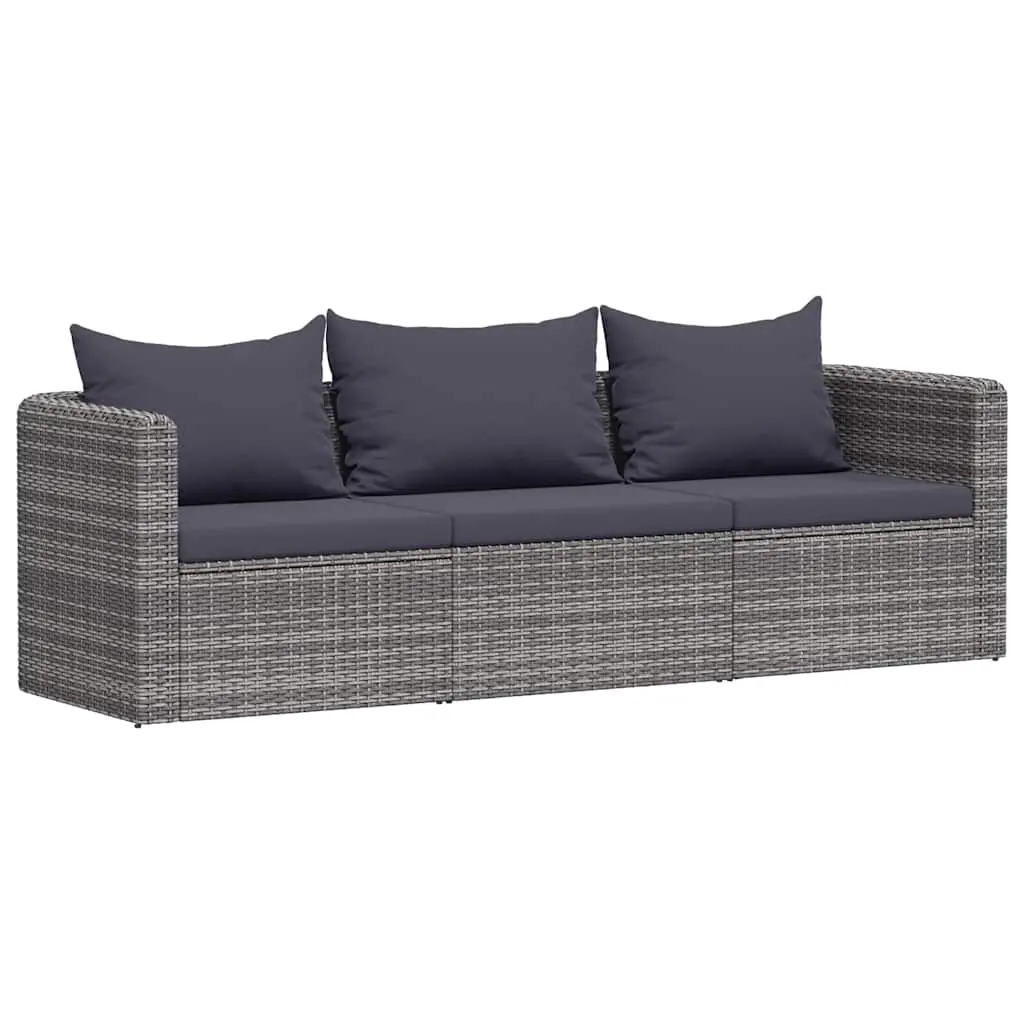 3 Piece Garden Sofa Set with Cushions Grey Poly Rattan 44163 - Furniture