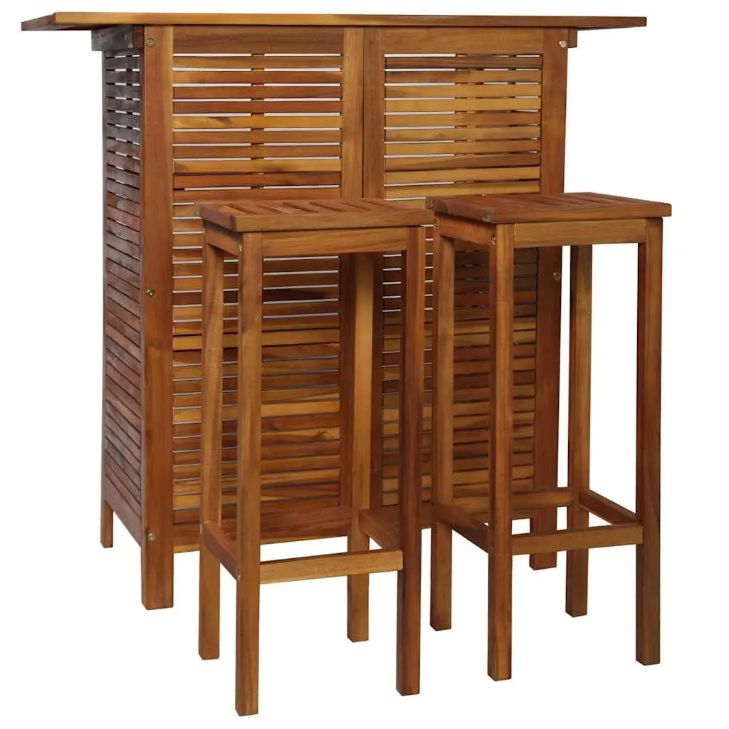 Bar Table and Chair Set 3 Pieces Solid Acacia Wood 44008 - Furniture