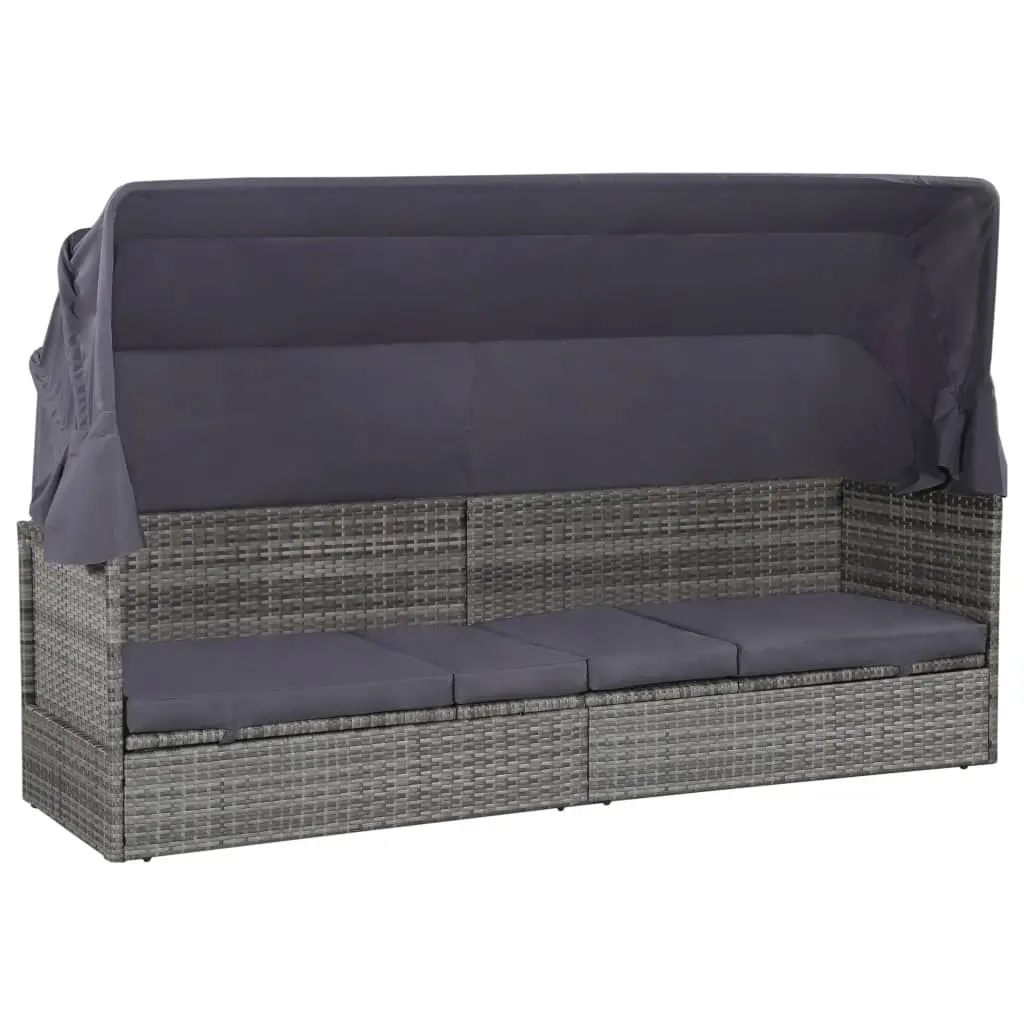 Garden Bed with Canopy Grey 205x62 cm Poly Rattan 43962 - Furniture