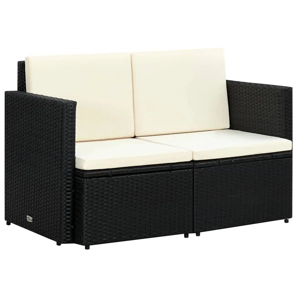 2 Seater Garden Sofa with Cushions Black Poly Rattan 44179 - Furniture