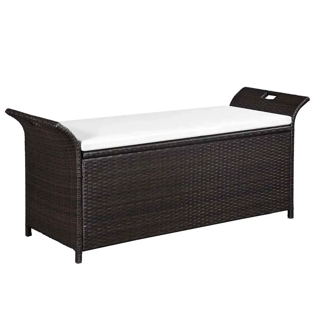 Storage Bench with Cushion 138 cm Poly Rattan Brown 44182 - Outdoor Storage Boxes - Up to 60% off