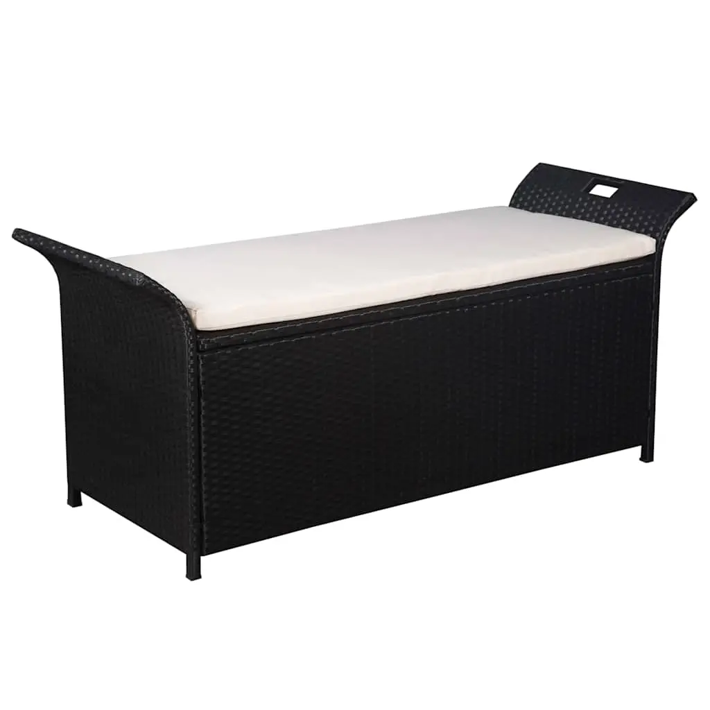 Storage Bench with Cushion 138 cm Poly Rattan Black 44183 - Outdoor Storage Boxes - Up to 60% off