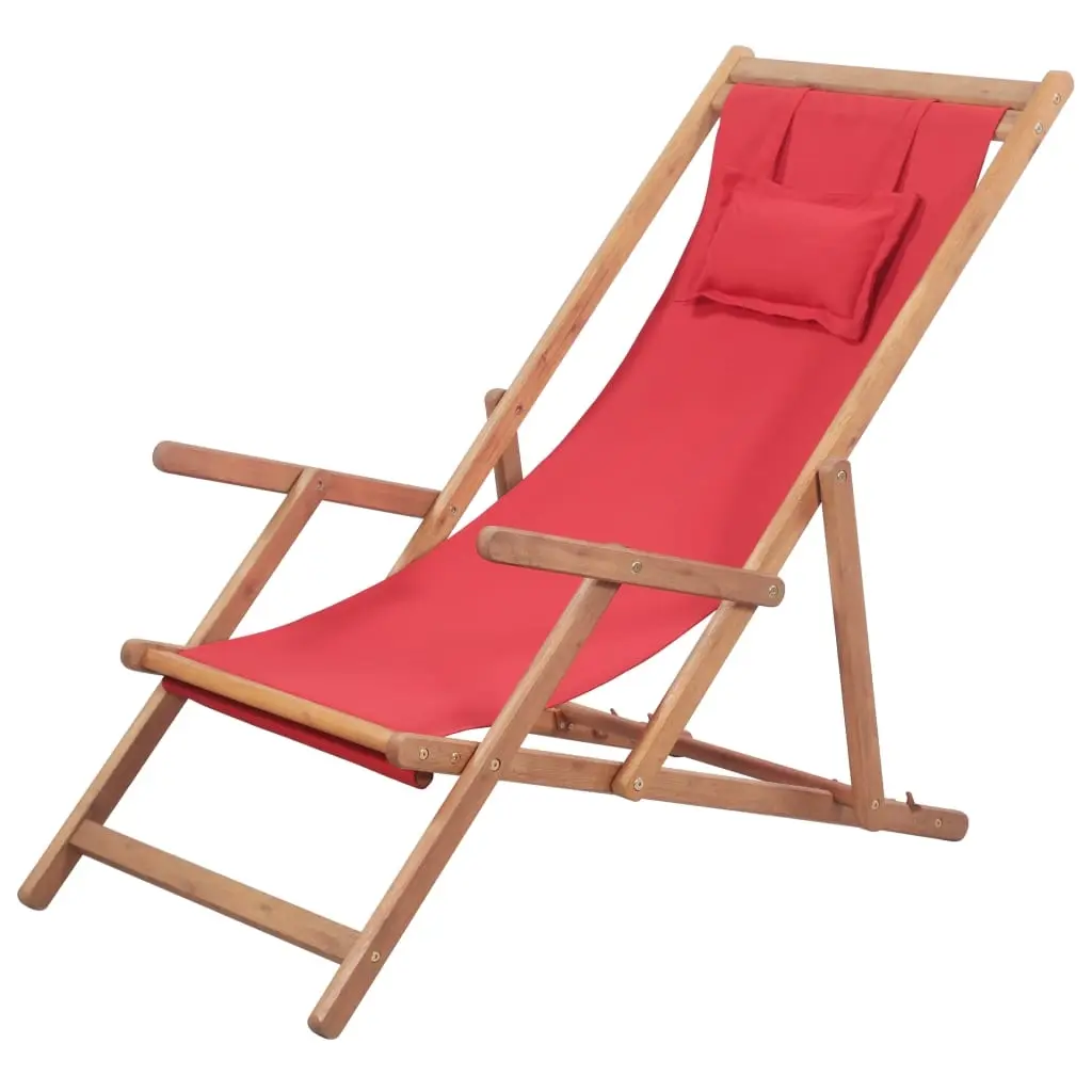 Folding Beach Chair Fabric and Wooden Frame Red 43995 - Furniture