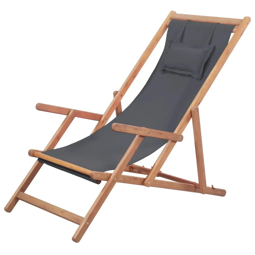 Folding Beach Chair Fabric and Wooden Frame Grey 43997 - Furniture