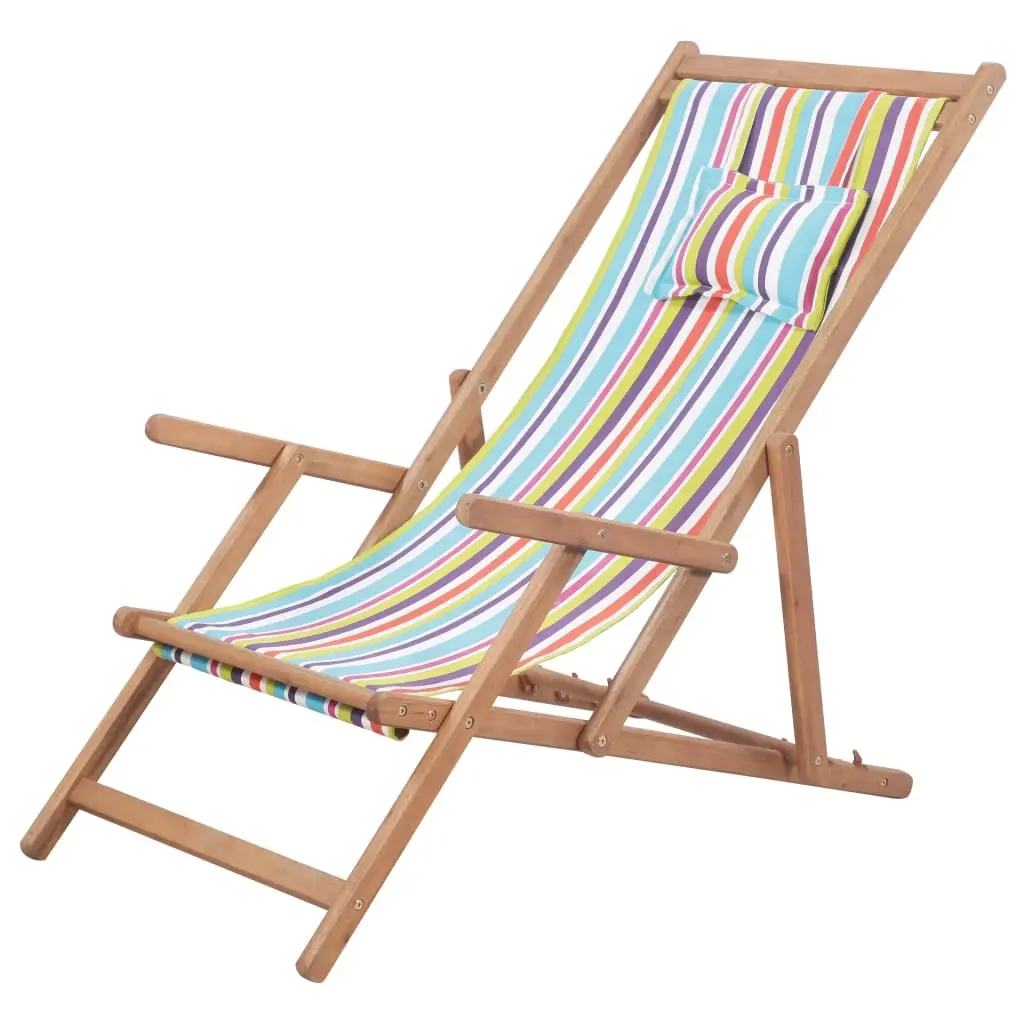 Folding Beach Chair Fabric and Wooden Frame Multicolour 43998 - Furniture