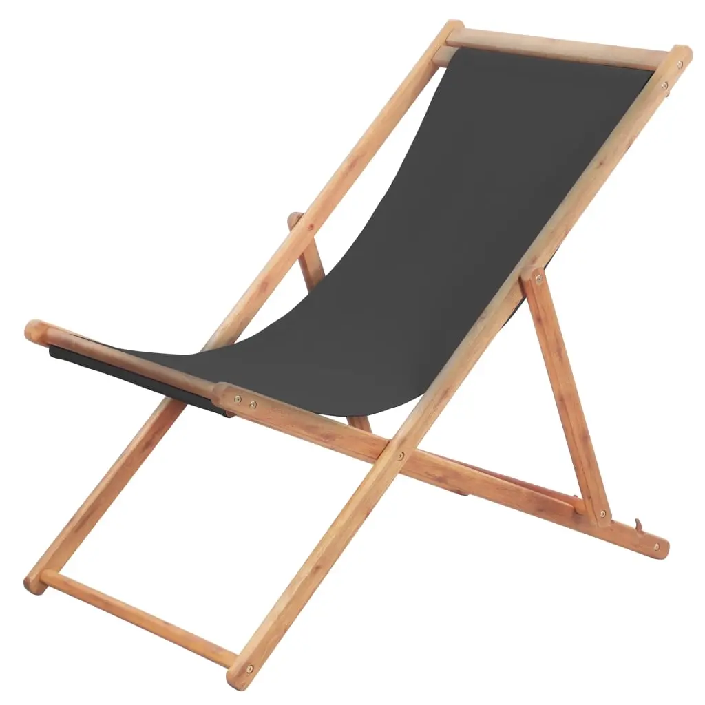 Folding Beach Chair Fabric and Wooden Frame Grey 44001 - Furniture