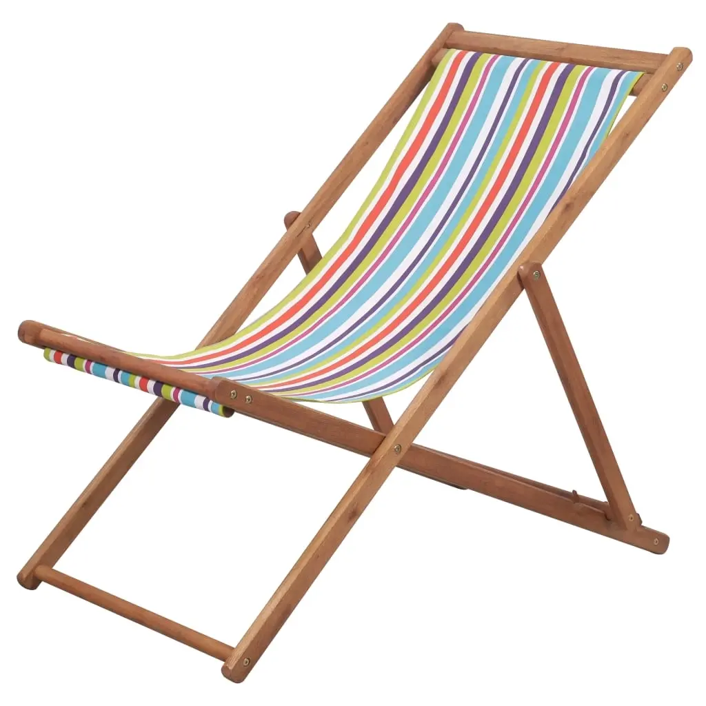 Folding Beach Chair Fabric and Wooden Frame Multicolour 44002 - Furniture