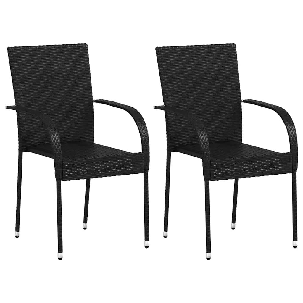 Stackable Outdoor Chairs 2 pcs Poly Rattan Black 44238 - Furniture