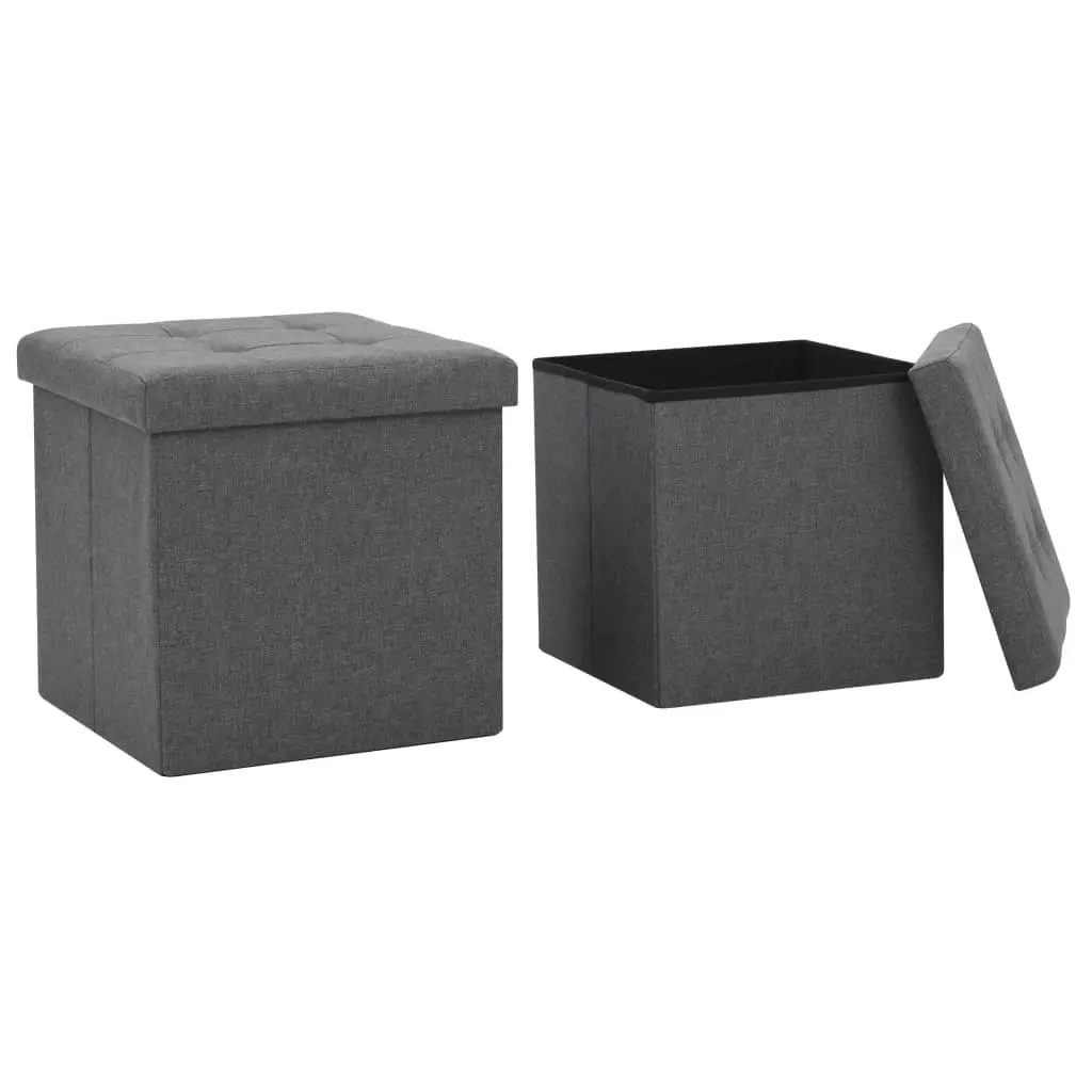 Folding Storage Stools 2 pcs Dark Grey Faux Linen 247079 - Furniture
