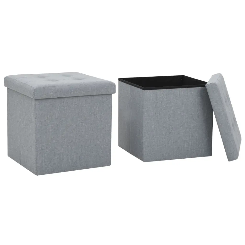 Folding Storage Stools 2 pcs Light Grey Faux Linen 247080 - Furniture