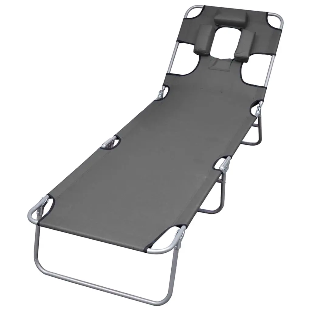 Foldable Sunlounger with Head Cushion Adjustable Backrest Grey 44295 - Furniture
