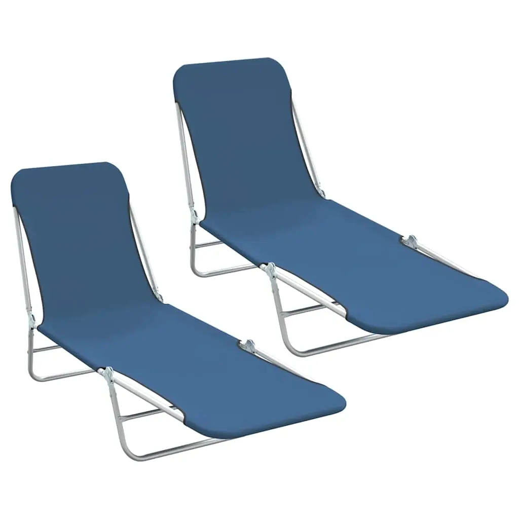 Folding Sun Loungers 2 pcs Steel and Fabric Blue 44299 - Furniture