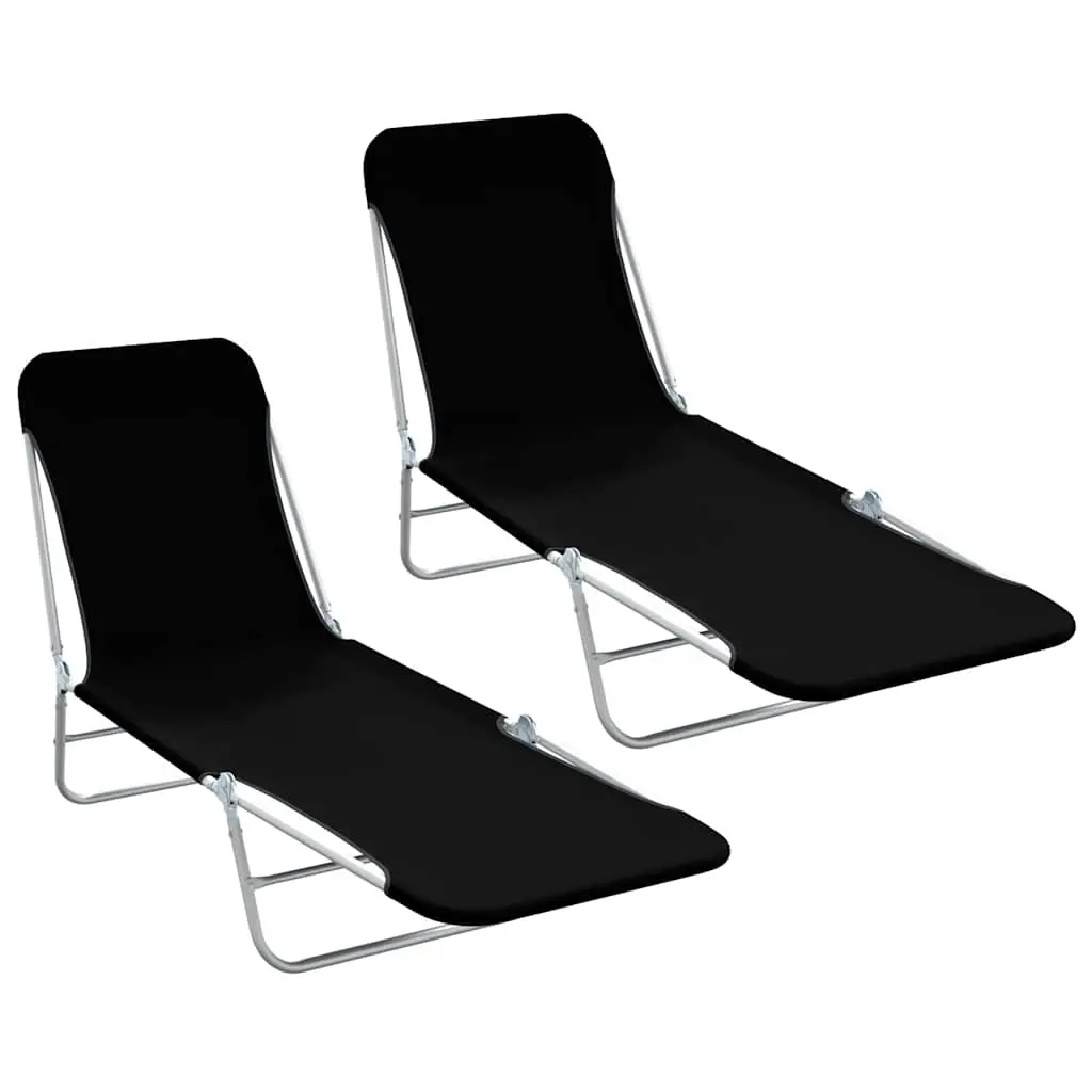 Folding Sun Loungers 2 pcs Steel and Fabric Black 44300 - Furniture