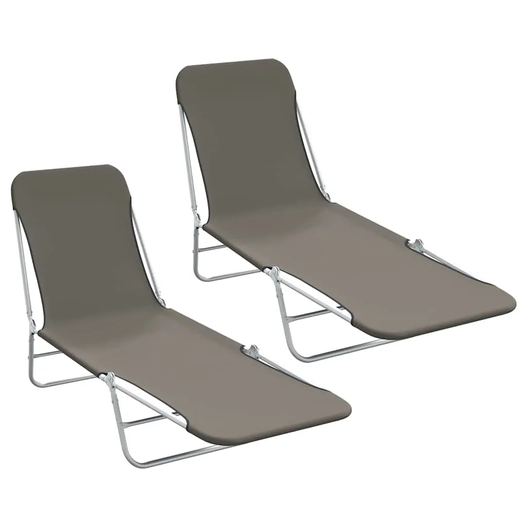 Folding Sun Loungers 2 pcs Steel and Fabric Grey 44302 - Furniture