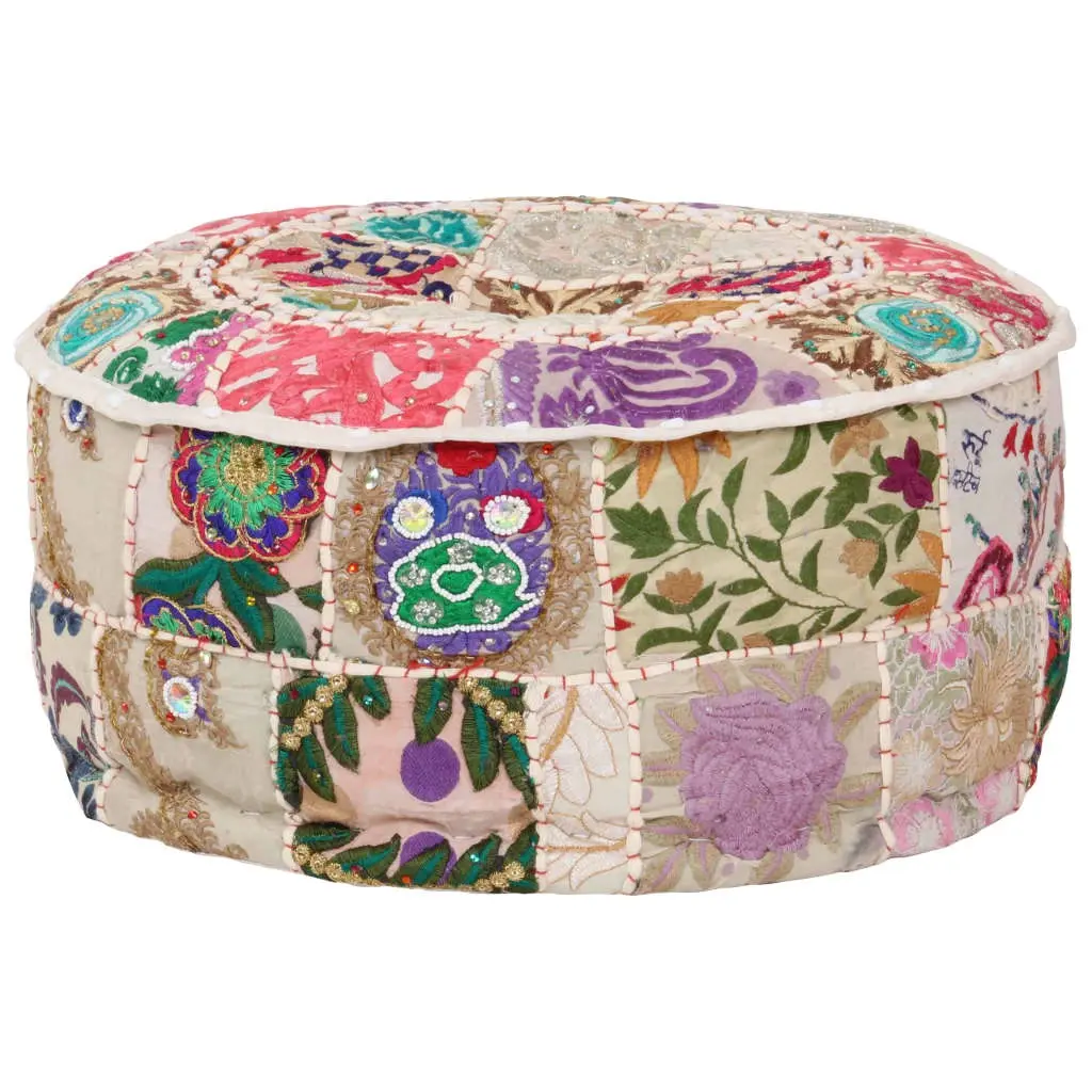 Patchwork Pouffe Round Cotton Handmade 40x20 cm Beige 246572 - Furniture