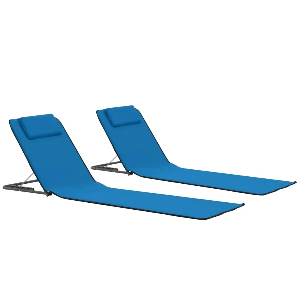 Folding Beach Mats 2 pcs Steel and Fabric Blue 44327 - Furniture