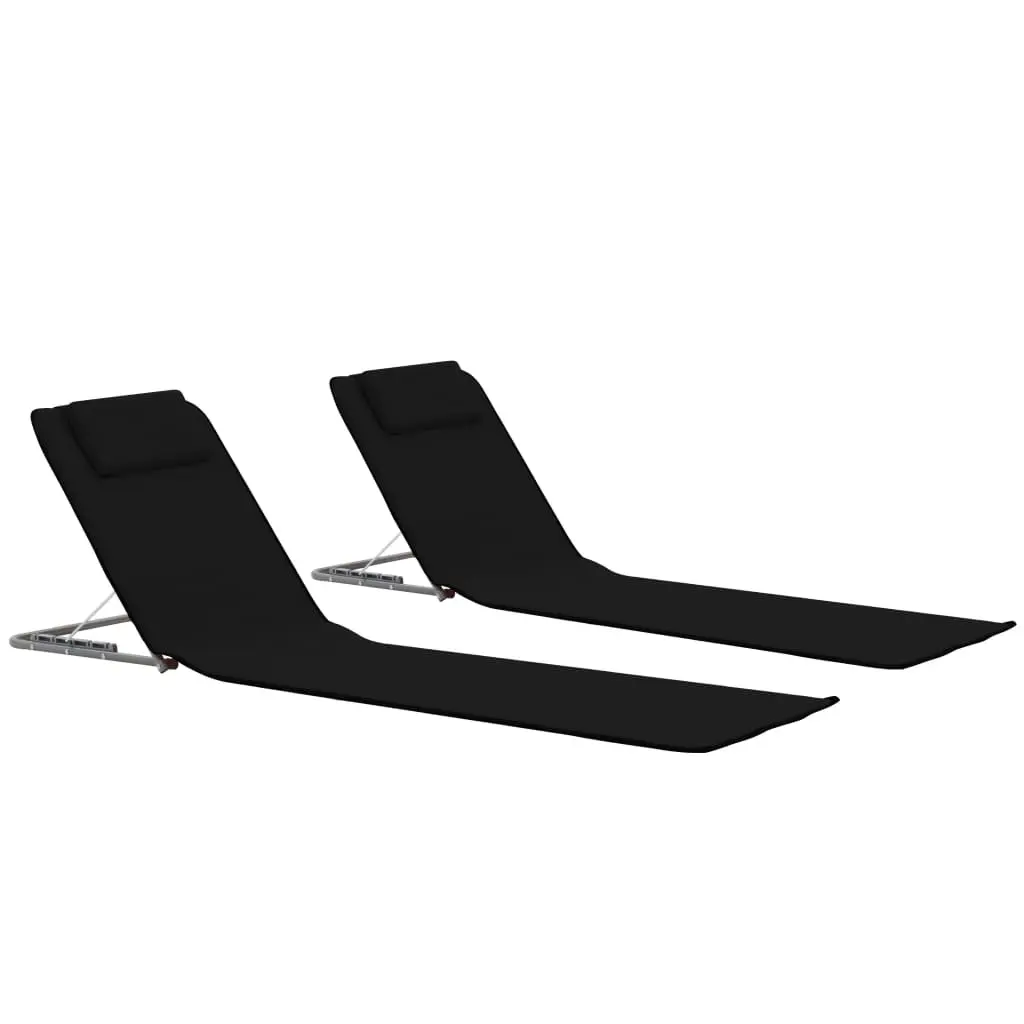 Folding Beach Mats 2 pcs Steel and Fabric Black 44328 - Furniture