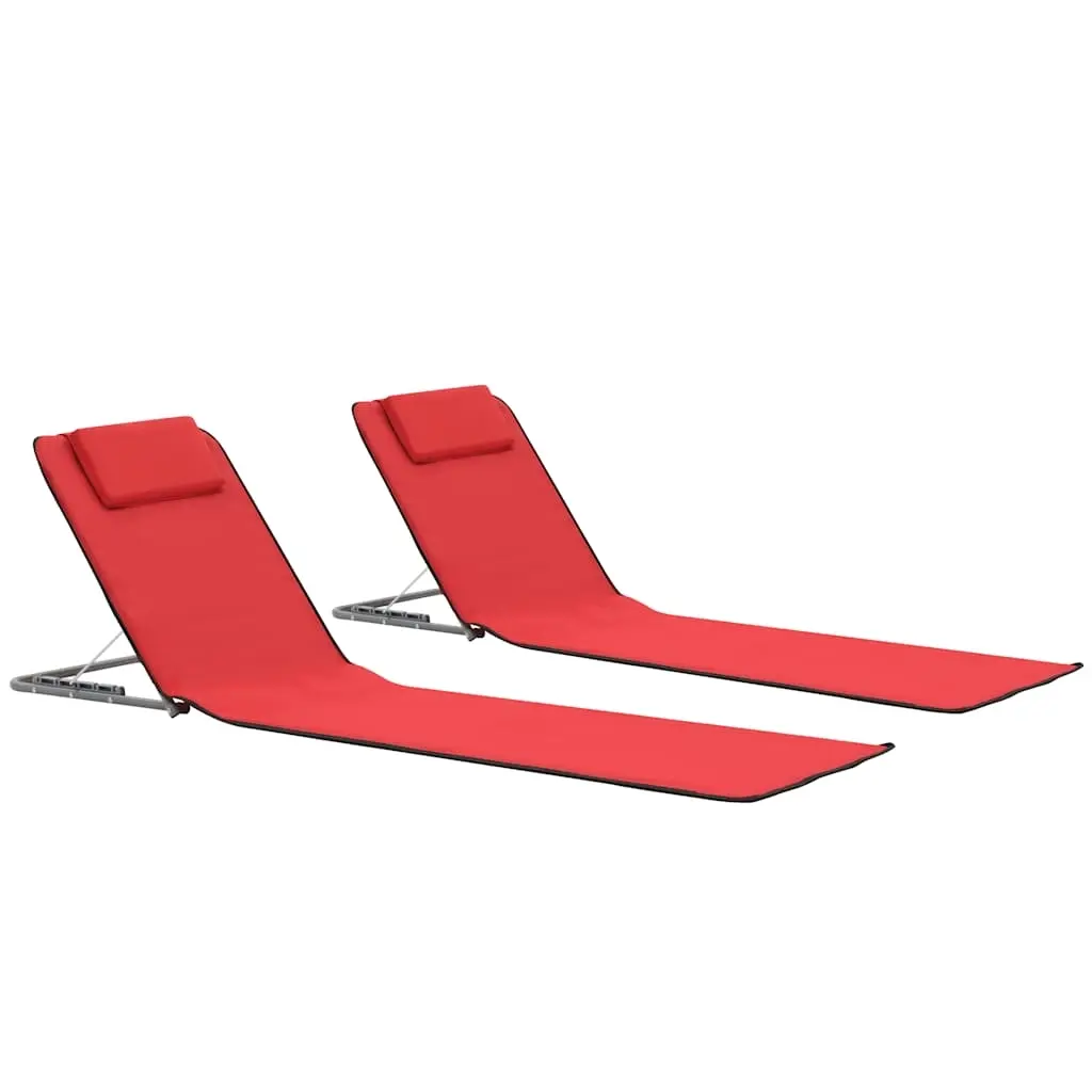 Folding Beach Mats 2 pcs Steel and Fabric Red 44329 - Furniture