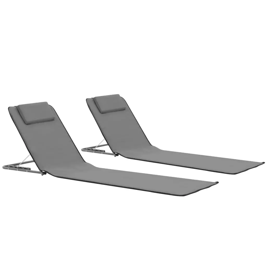Folding Beach Mats 2 pcs Steel and Fabric Grey 44330 - Furniture