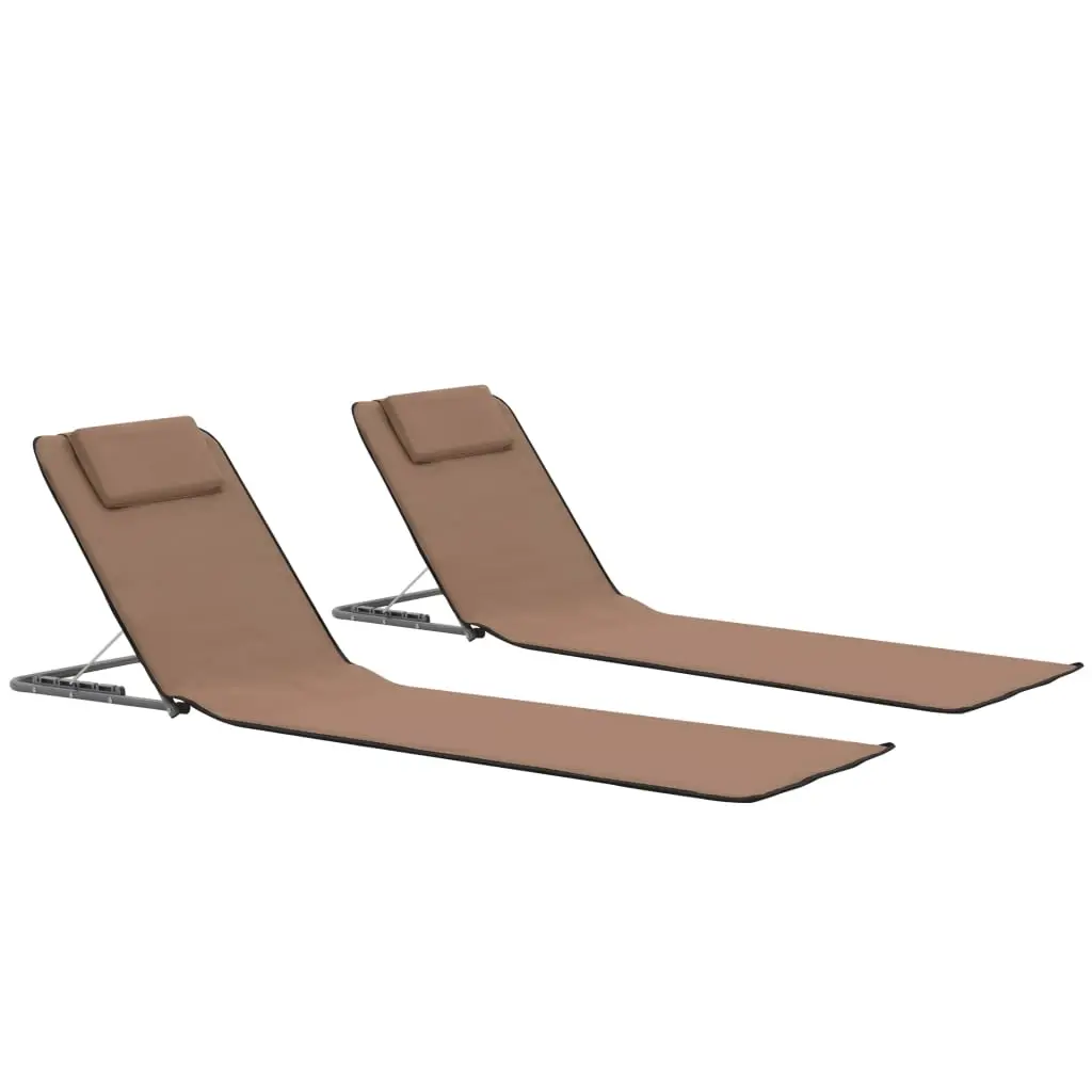 Folding Beach Mats 2 pcs Steel and Fabric Brown 44331 - Furniture