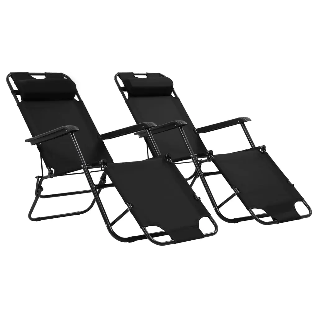 Folding Sun Loungers 2 pcs with Footrests Steel Black 44343 - Furniture