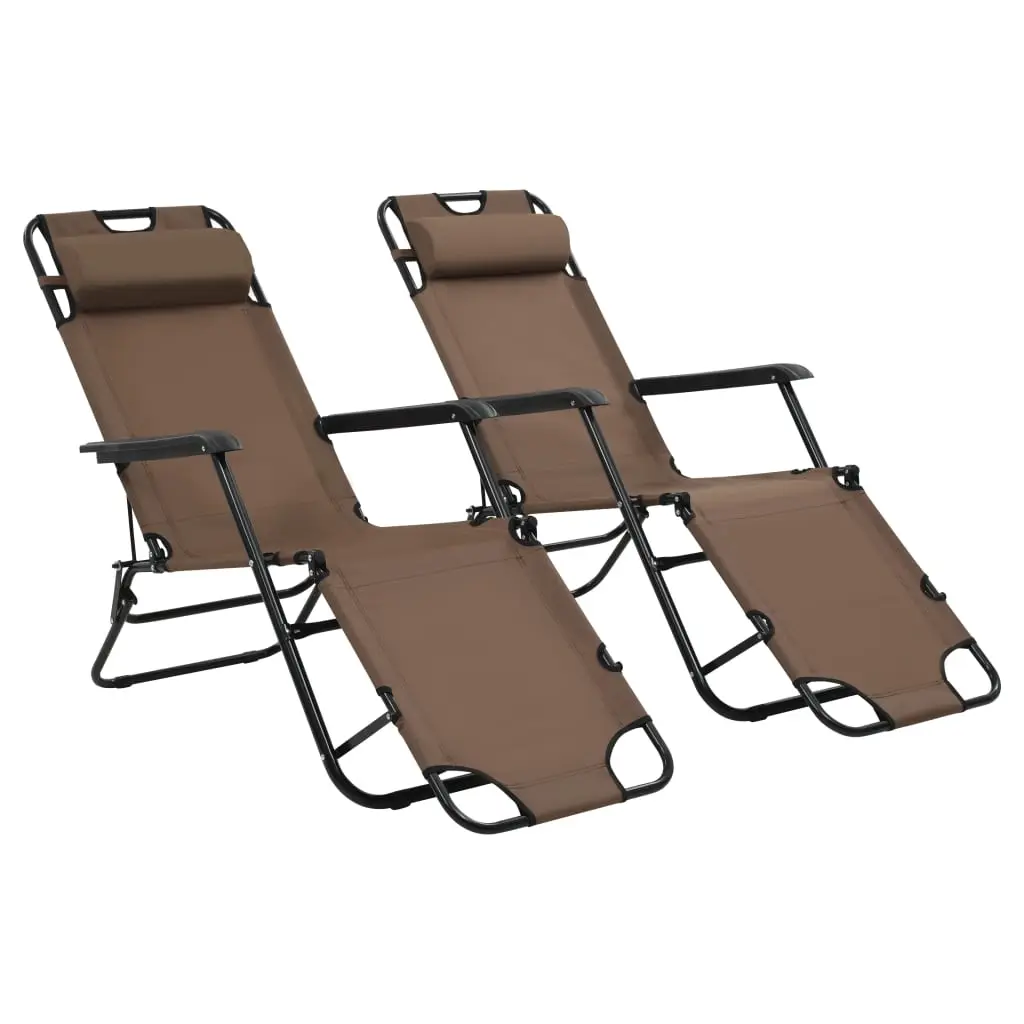 Folding Sun Loungers 2 pcs with Footrests Steel Brown 44346 - Furniture