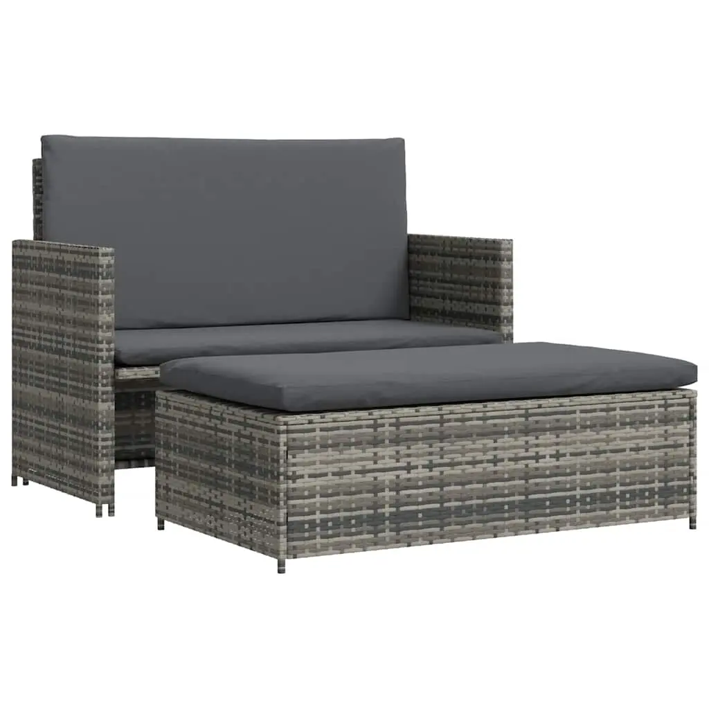 2 Piece Garden Lounge Set with Cushions Poly Rattan Grey 44483 - Furniture