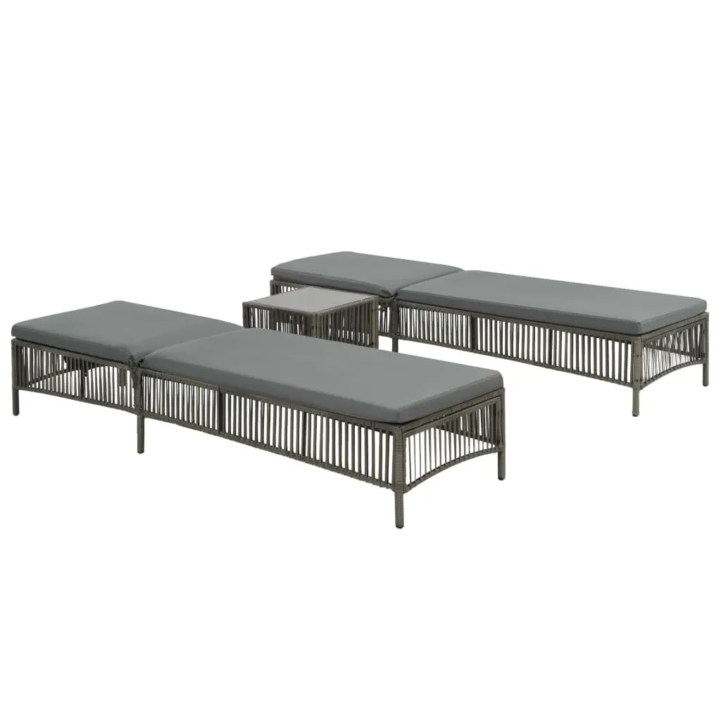 Sunloungers 2 pcs with Table Poly Rattan Grey 44456 - Furniture