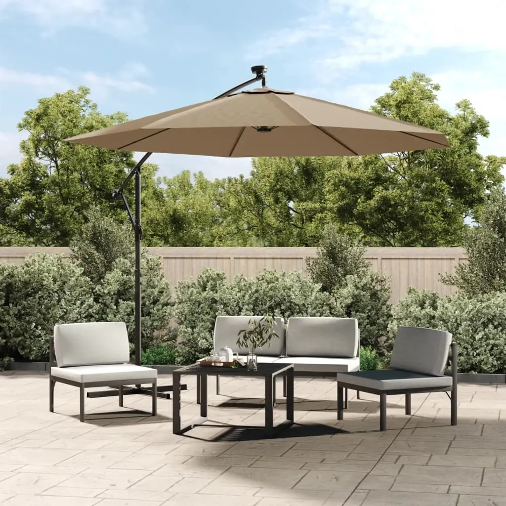 Cantilever Garden Parasol with LED Lights and Steel Pole 300 cm Taupe 44522 - Home & Garden